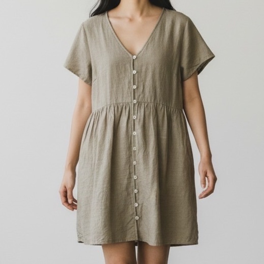 Madewell Linen-Blend Alexandra Button-Front Mini Dress Olive Branch size Medium
